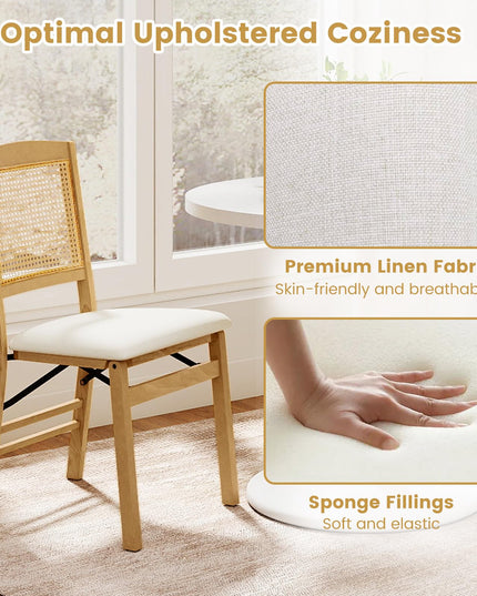 Giantex Rubber Wood Kitchen Chair w/Linen Padded Seat & Rattan Backrest No Assembly