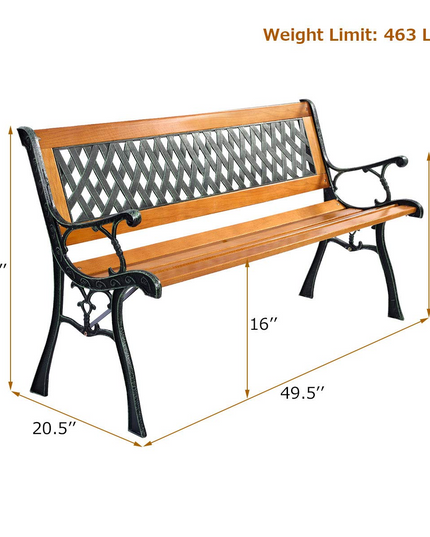Giantex 50'' Patio Bench, Outdoor Furniture Cast Iron Hardwood Frame Porch Loveseat
