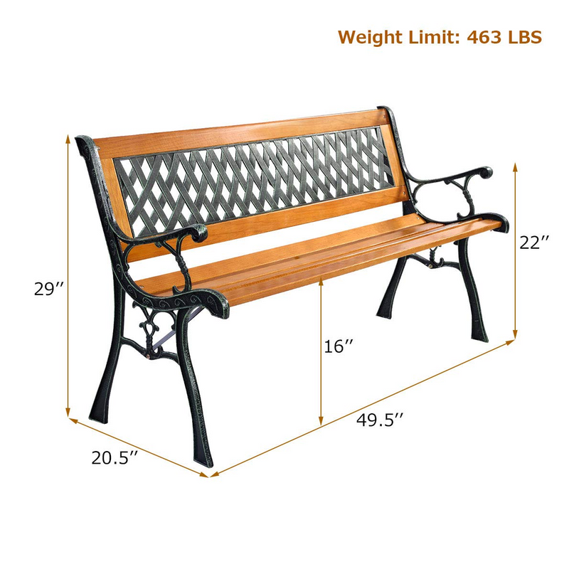 Giantex 50'' Patio Bench, Outdoor Furniture Cast Iron Hardwood Frame Porch Loveseat
