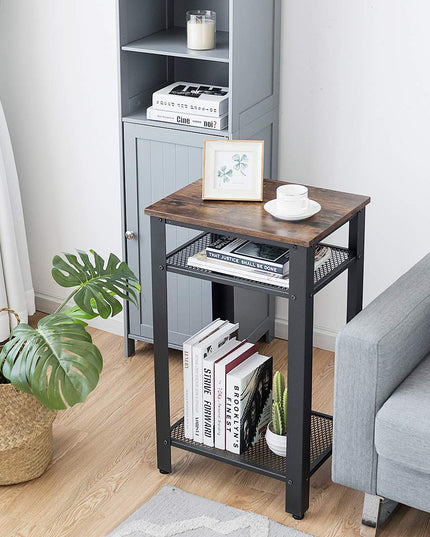 Side Table Industrial 3-Tier W/Mesh Shelves