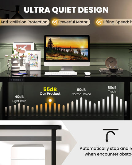 Giantex Glass Standing Desk with Drawer, 48" x 24" Height Adjustable Electric Stand Up Desk