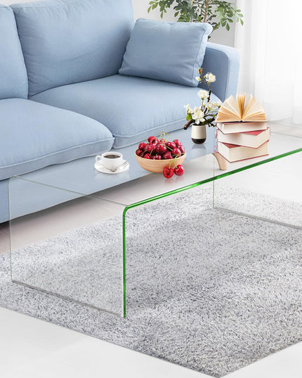 Giantex 42.5 Inch Clear Tempered Glass Center Table with with 4 Foot Pads and Round Edges