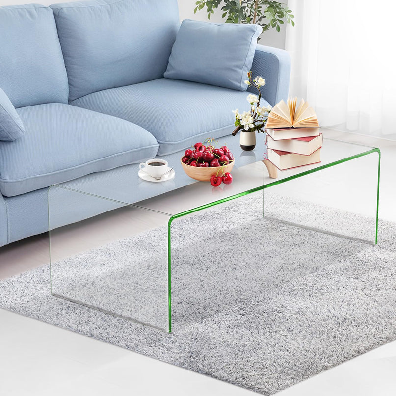 Giantex 42.5 Inch Clear Tempered Glass Center Table with with 4 Foot Pads and Round Edges