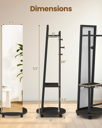 Full Length Mirror with Coat Rack for Bedroom