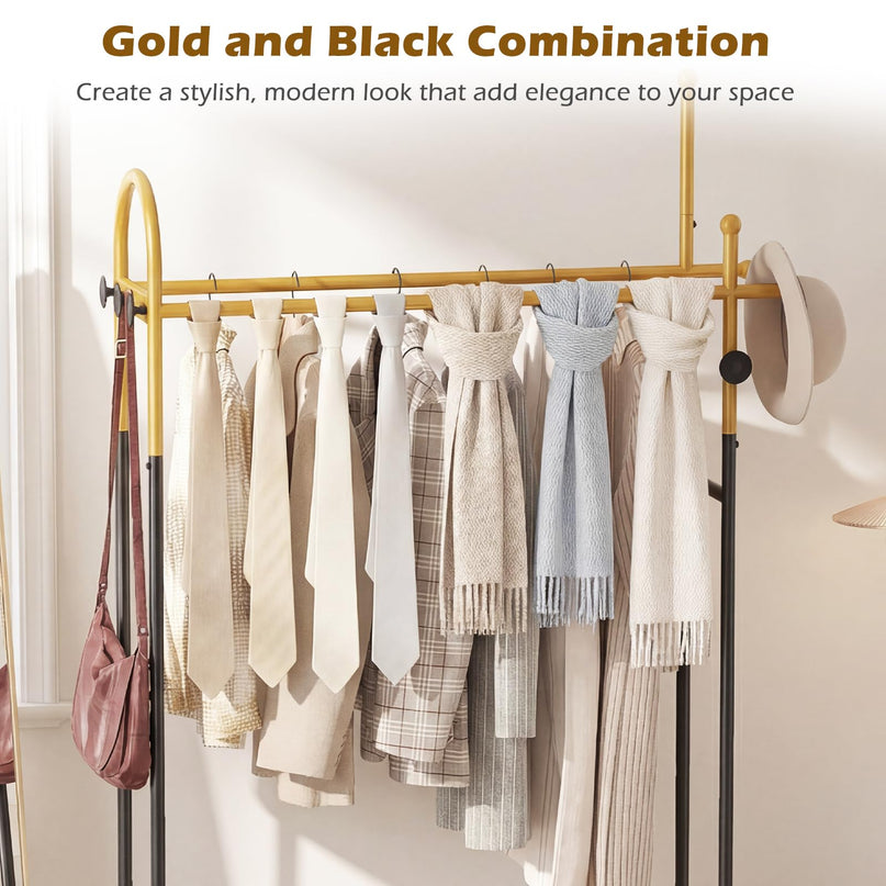 Giantex Double Rod Clothing Rack | Freestanding Clothes Rack with 5 Coat Hooks