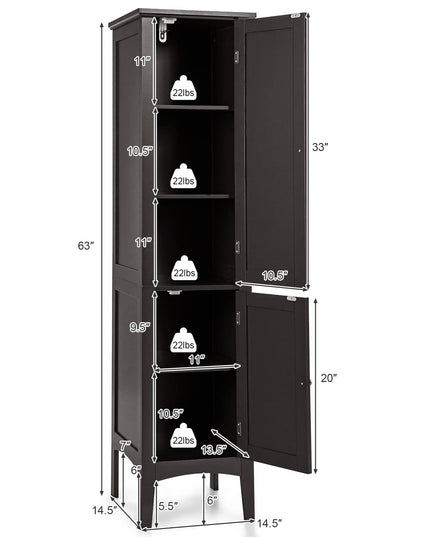 Storage Cabinet Bathroom High Cabinet with 5 Tier Shelves