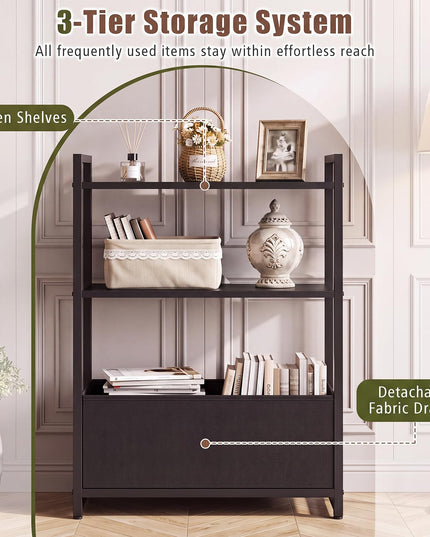 GIANTEX 8" Narrow End Table with Fabric Drawer & Storage Shelves (1/2)