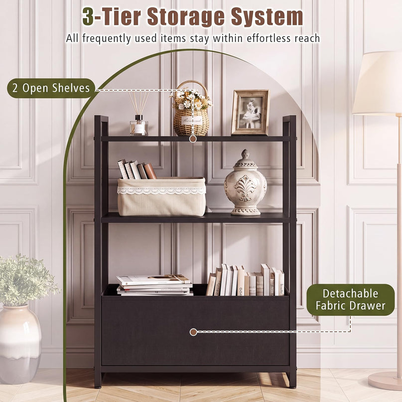 GIANTEX 8" Narrow End Table with Fabric Drawer & Storage Shelves (1/2)
