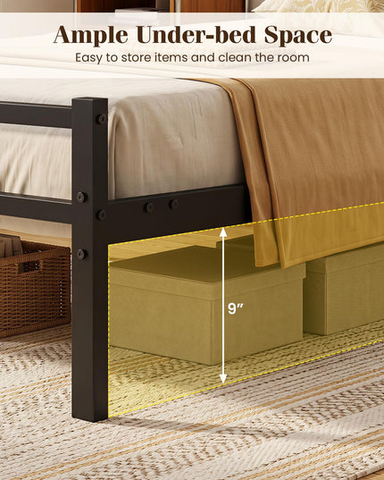 GIANTEX Twin Size Metal Bed Frame with Upholstered Headboard