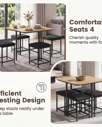 Giantex Dining Table Set for 4 with Upholstered Stools