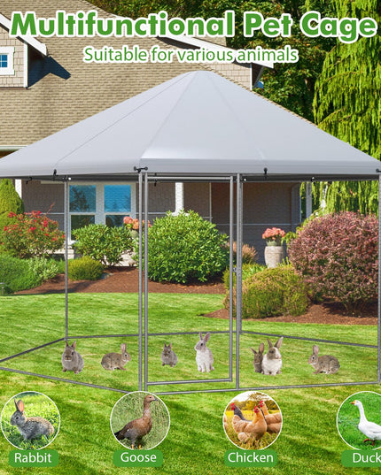 Giantex Large Metal Chicken Run - 13ft Hexagon Walk-in Chicken Coop