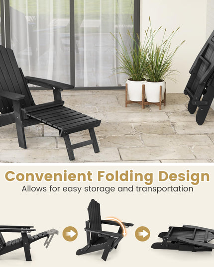 Giantex Folding Adirondack Chair, All-Weather Lounge Chair with Adjustable Backrest, Retractable Ottoman