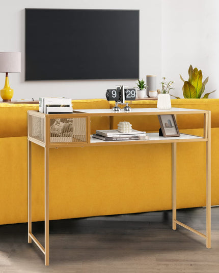 Giantex Console Tables for Entryway - Faux Marble Sofa Table with Wire Basket, 43.5" x 16" x 35.5" Entry Table
