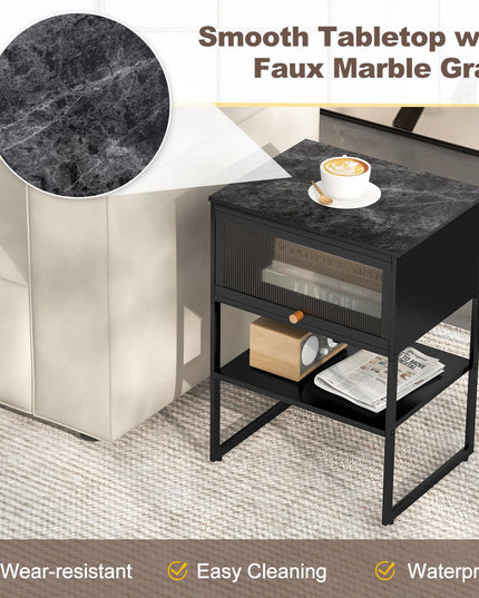 Giantex Black Nightstand, Modern End Table with Flip up Door