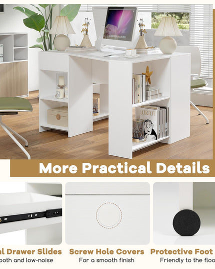 Giantex White Desk with Drawer 48 Inch Corner Desk