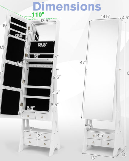 Jewelry Armoire with Full Length Door Mirror & Inside Lighted Vanity Mirror