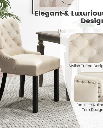 Gianex Upholstered Dining Chairs Set, Wood Wingback Accent Chairs w/Rubber Wood Legs & Nailhead Button Tufted Back