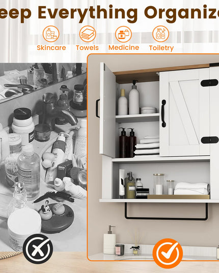 Giantex Bathroom Wall Cabinet with Towel Bar Above Toilet