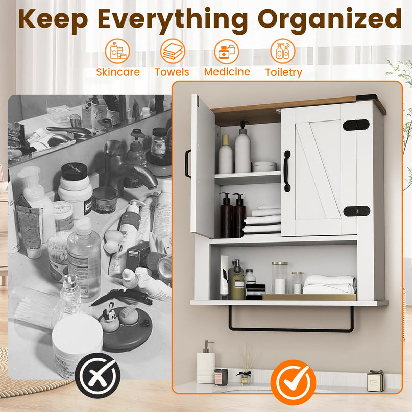 Giantex Bathroom Wall Cabinet with Towel Bar Above Toilet