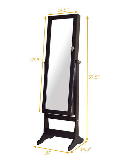 Giantex 57.5"H 2 LEDs Standing Jewelry Cabinet with Full Length Mirror with 2 Drawers, 4 Adjustable Angles, Jewelry Storage Organizer