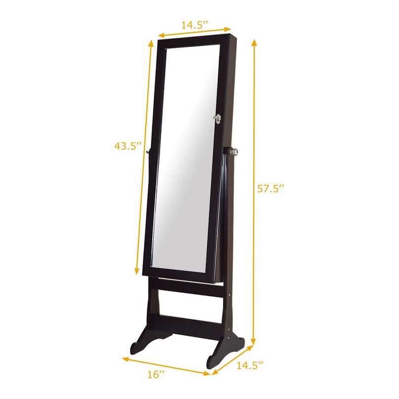 Giantex 57.5"H 2 LEDs Standing Jewelry Cabinet with Full Length Mirror with 2 Drawers, 4 Adjustable Angles, Jewelry Storage Organizer