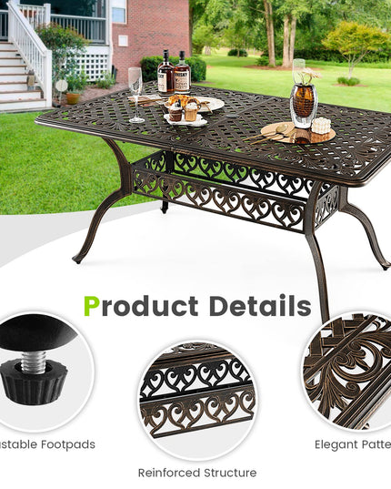 Giantex Patio Dining Table, Cast Aluminum Outdoor Table for 6 or 8 Persons, Heavy-Duty Structure