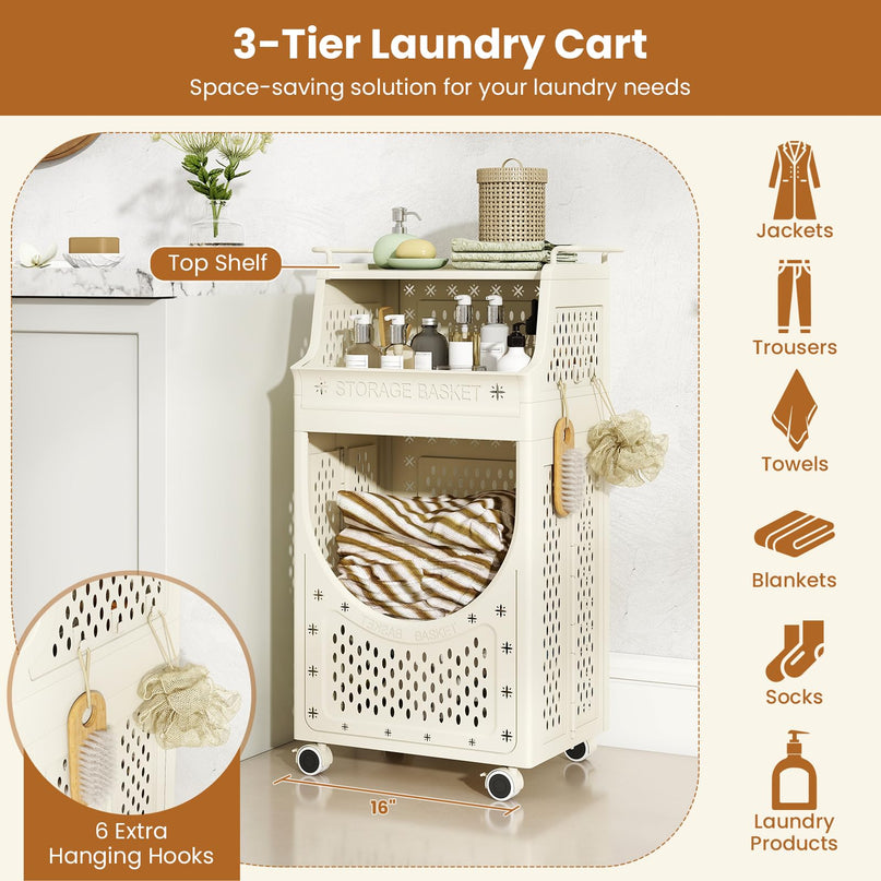 Giantex 3 Tier Rolling Laundry Cart with wheels