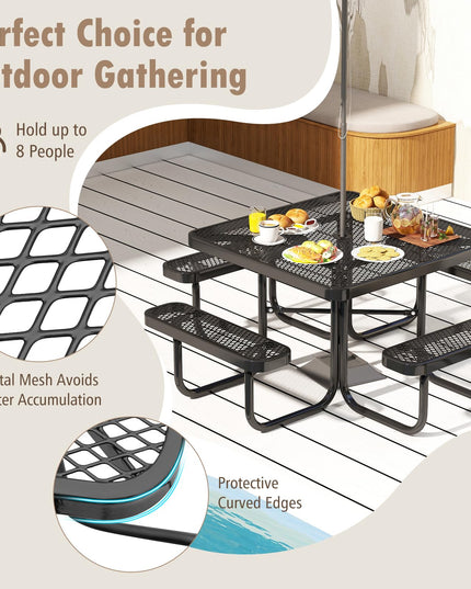 Giantex Picnic Table Set for 8 Persons, Heavy Duty Outdoor Table and Bench Set w/Umbrella Hole
