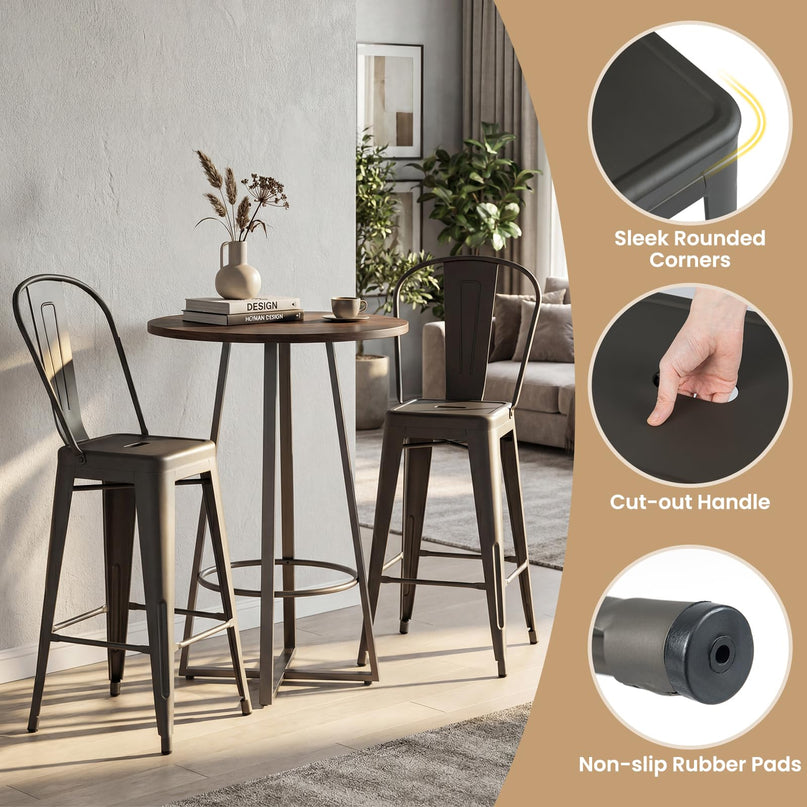 Giantex 24" Metal Bar Stools Set of 4 Counter Height Bar Chairs