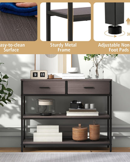 Giantex 3-Tier Entryway Table with Storage, Sofa Table w/ 2 Large Drawers, 2 Open Storage Shelves