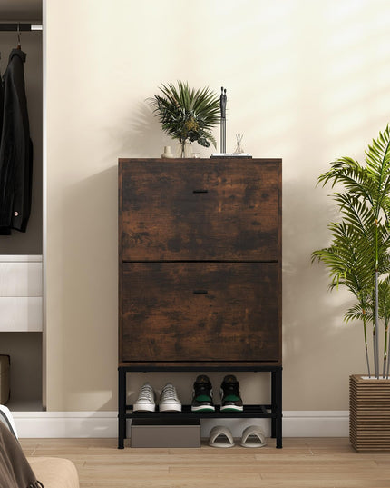 Giantex Shoe Storage Cabinet - Hidden Shoe Organizer with 2 Flip Drawers, Adjustable & Removable Interior Shelves
