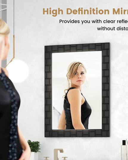CHARMAID Wall Mirror, 32'' x 24'' Wood Framed Vanity Mirror with Hanging Hooks