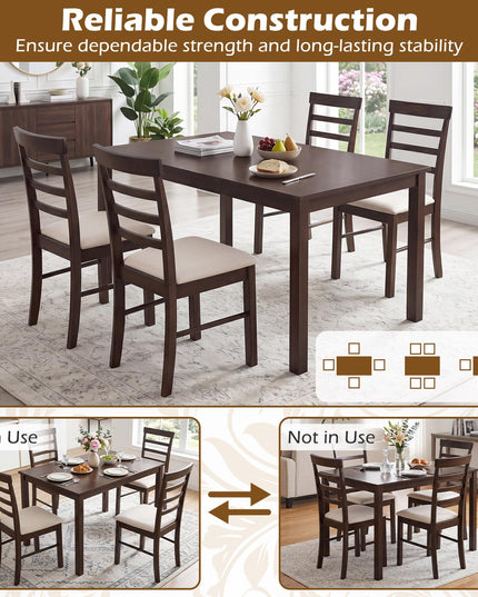 Giantex Dining Table Set with Upholstered Seat & Solid Rubber Wood Frame