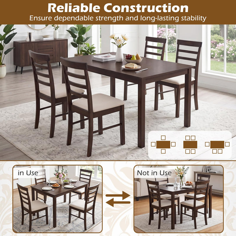 Giantex Dining Table Set with Upholstered Seat & Solid Rubber Wood Frame