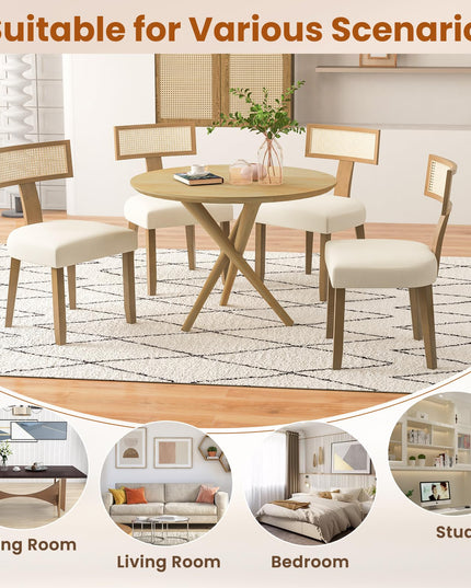 Giantex Rattan Dining Chairs Set, Mid Century Modern Kitchen Chairs w/Rattan Backrest & Rubber Wood Legs