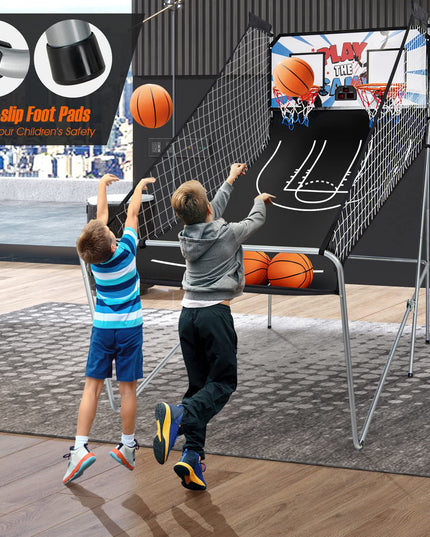 Foldable Basketball Arcade Game, 8 Game Options, Electronic Double Shot 2 Player w/ 4 Balls and LED Scoring System
