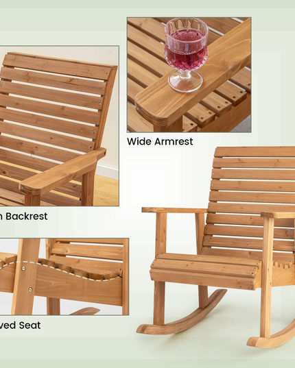 Giantex Wood Rocking Chair Outdoor - Outside Rocker with High Backrest