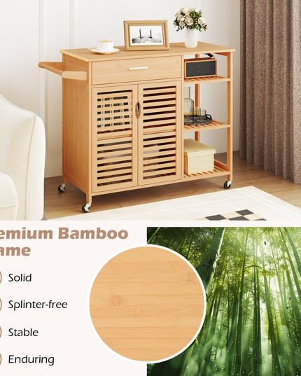Giantex Bamboo Kitchen Island Cart with Drawer and Storage Cabinet