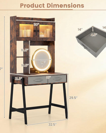 Coiffeuse haute de 170 cm avec miroir LED pour chambre à coucher de Giantex