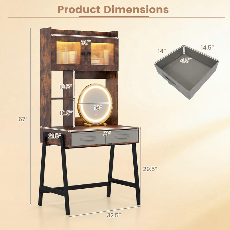 Coiffeuse haute de 170 cm avec miroir LED pour chambre à coucher de Giantex