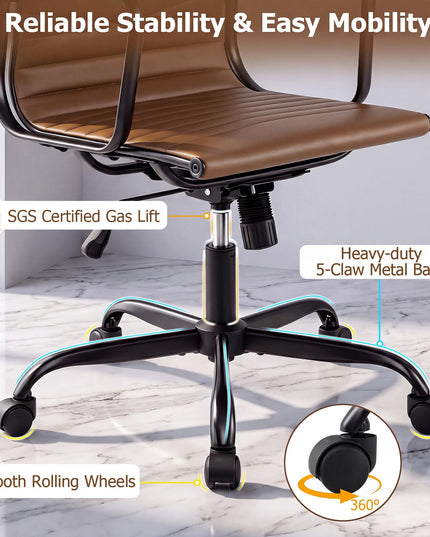 GIANTEX Home Office Chair Ribbed High-Back PU Leather Desk Chair