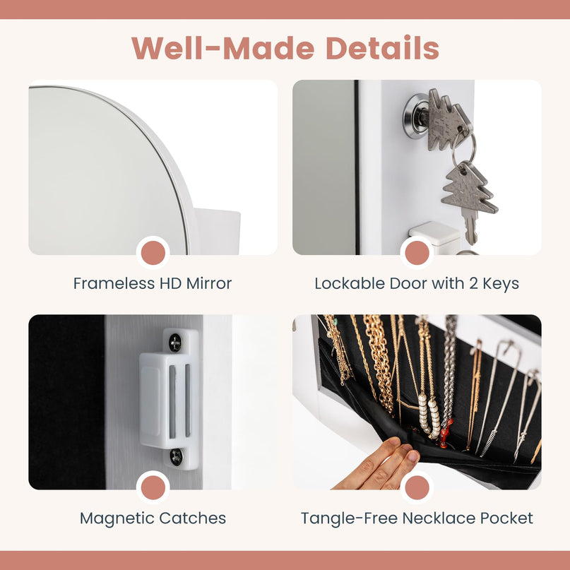CHARMAID 3-in-1 Jewelry Cabinet Standing, Wall Mount & Over the Door