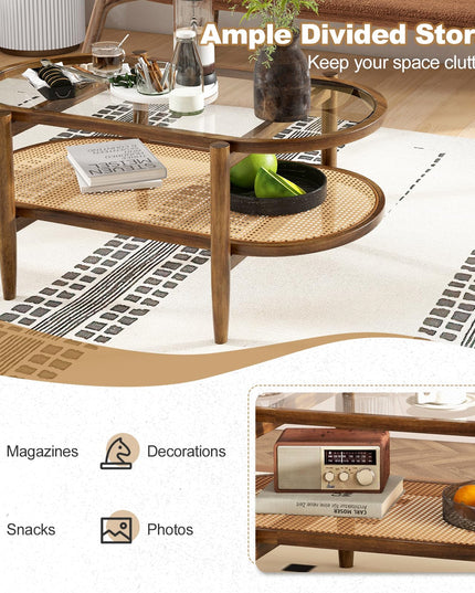 Boho Rattan Coffee Table - Giantex