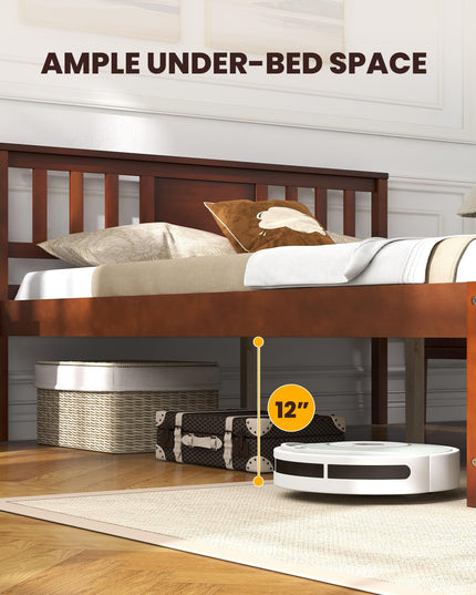 Giantex Solid Wood Platform Bed Frame, Mid Century Full Bed Frame with Headboard
