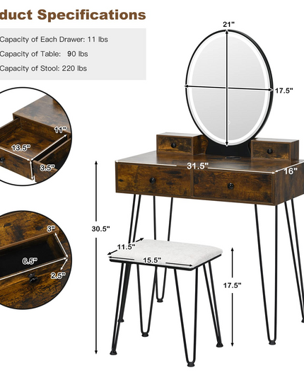 CHARMAID Vanity Set with Lighted Mirror - Giantex