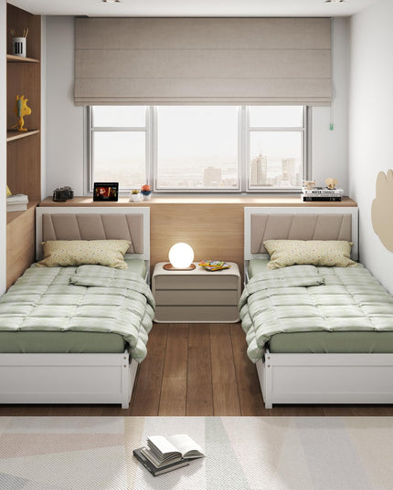 Giantex Wood Twin Bed with 2 Storage Drawers, Solid Wood Platform Bed with Upholstered Headboard