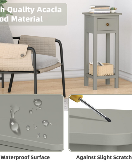 Small End Table | Wooden Slim Side Table for Small Space