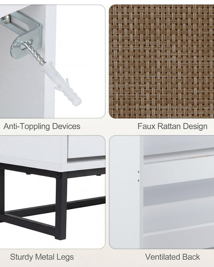 Giantex Faux Rattan Hidden Entryway Shoe Storage Cabinet with 2 Flip Drawers