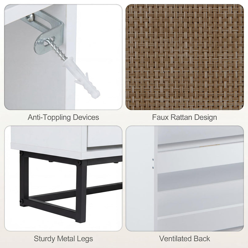 Giantex Faux Rattan Hidden Entryway Shoe Storage Cabinet with 2 Flip Drawers