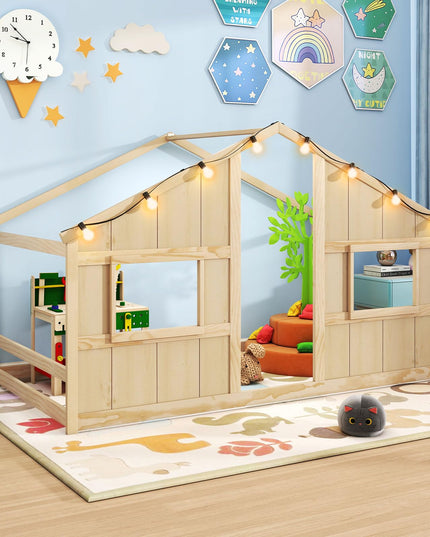 Giantex Twin Kids House Bed with Light Bulbs